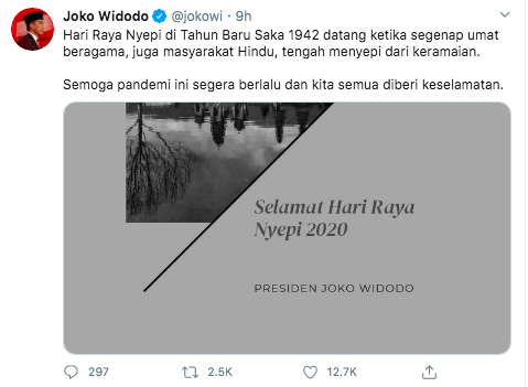 Ucapkan Hari Raya Nyepi, Presiden: Semoga Pandemi Ini Segera Berlalu