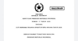 Inilah Keppres Cuti Bersama Aparatur Sipil Negara Tahun 2020