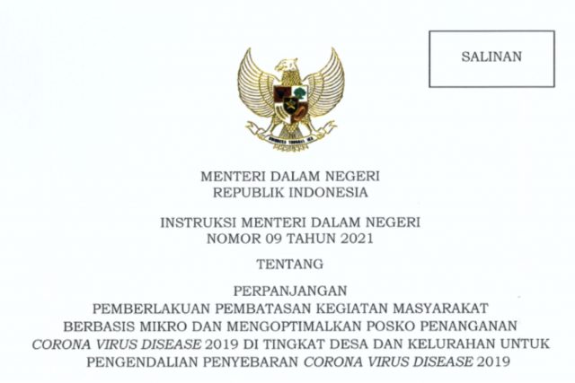 Mendagri Terbitkan Instruksi Mengenai Pelaksanaan PPKM Mikro di 25 Provinsi