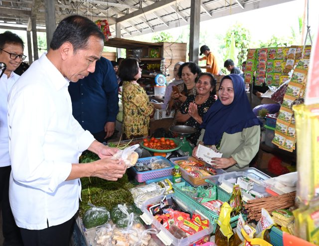 Presiden Jokowi Cek Harga dan Berikan Bantuan ke Pedagang di Pasar Temenggoeng Djaja Karti